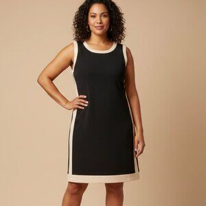 DKNY Dress 20W Plus Size NWOT Black Beige Colorblock Sleeveless Shift Work